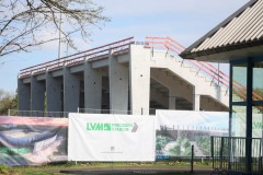 Westtribüne im Preußenstadion am 19. April 2025.