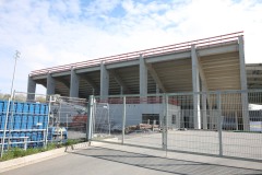 Westtribüne im Preußenstadion am 19. April 2025.