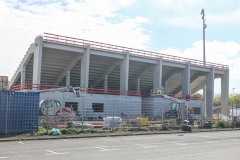 Westtribüne im Preußenstadion am 19. April 2025.