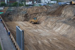 Das LVM-Preußenstadion am 3. Juli 2025. Der Aushub in der Ostkurve.