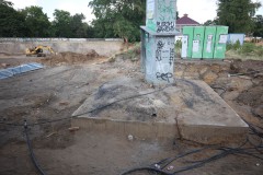 Das LVM-Preußenstadion am 3. Juli 2025. Der Flutlichtmast zur Ostkurve hin.