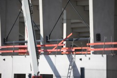 Das LVM-Preußenstadion am 3. Juli 2025. Hier werden Bauteile verspannt.