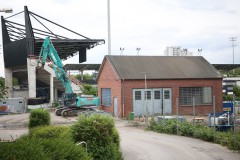 Das Preußenstadion Mitte Mai 2026. Die alte Halle wird in Kürze abgerissen.