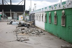 Das Preußenstadion Mitte Mai 2026. Die alten Kassenhäuschen stehen ebenfalls vor dem Abriss.