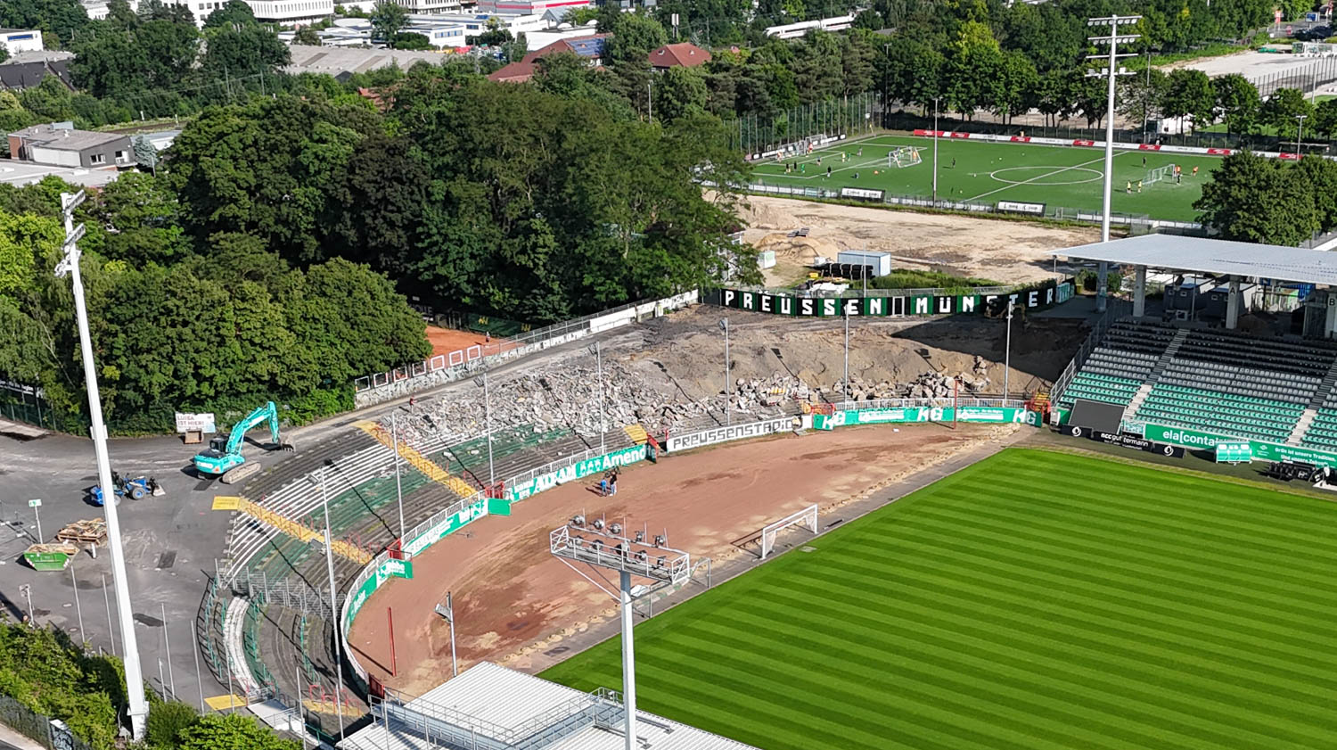 Umbau des Preußenstadions: Osttribüne schon im Frühjahr 2026 nutzbar?